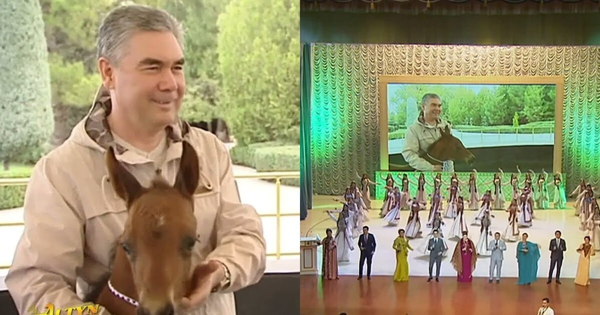 Президент Туркмении назвал коня городом и спел об этом